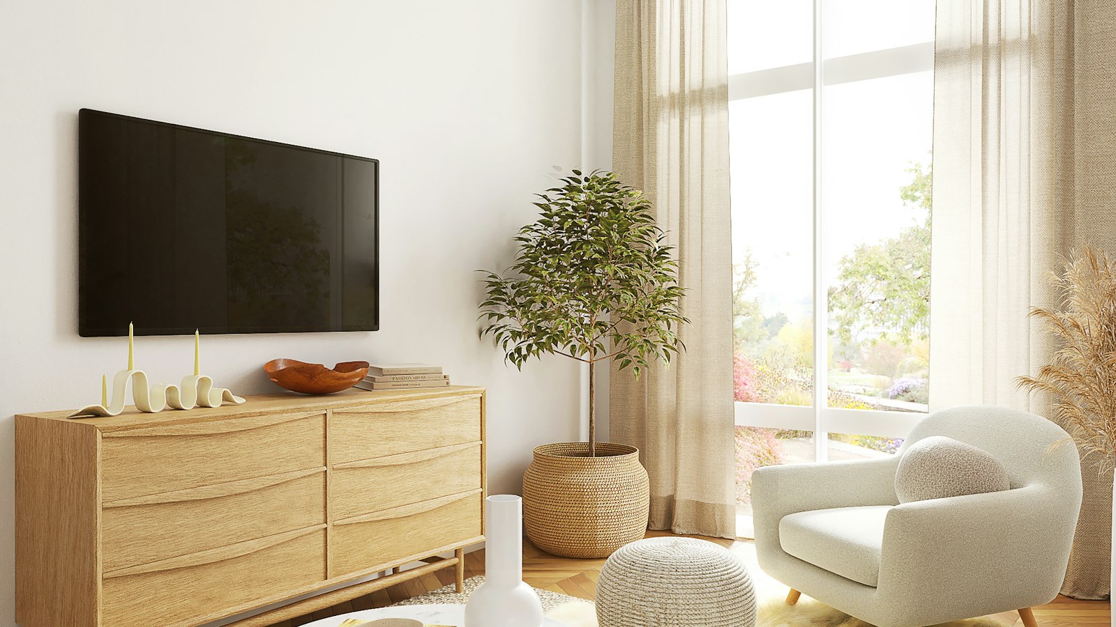Salón con un televisor grande